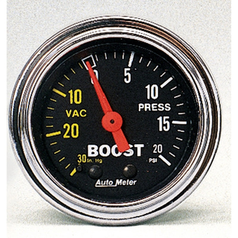 AutoMeter Gauge Vac/Boost 2-1/16in. 30Inhg-20PSI Mechanical Traditional Chrome - Burkken Auto Parts