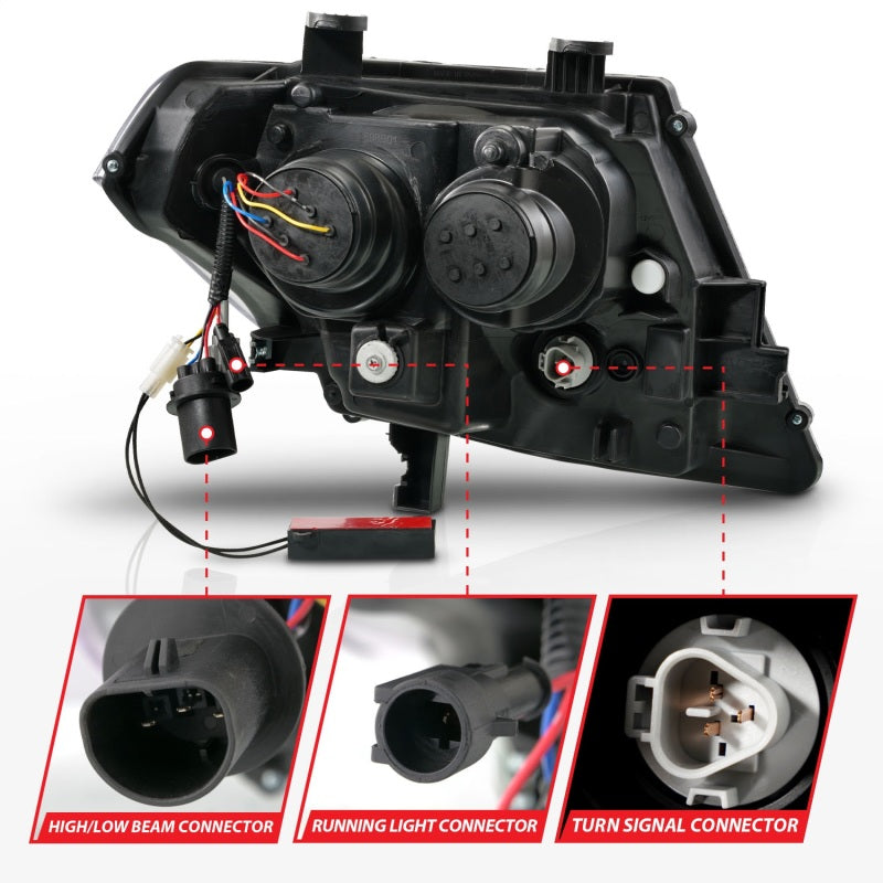 ANZO 09-20 Nissan Frontier Black Projector Plank Style DRL w/ Switchback & Sequential LED DRL - Burkken Auto Parts