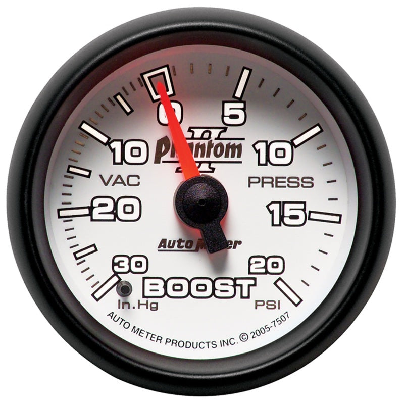 Autometer Phantom II 52.4mm Mechanical Vacuum / Boost Gauge 30 In. HG/20 PSI - Burkken Auto Parts