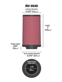 K&N Universal Rubber Filter 3.75in FLG x 5.375in Base x 5.375in Top x 7in Height - Burkken Auto Parts