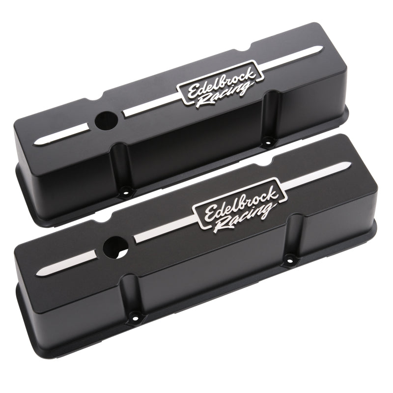 Edelbrock Valve Cover Racing Series Chevrolet 1959-1986 262-400 CI V8 Tall Black - Burkken Auto Parts
