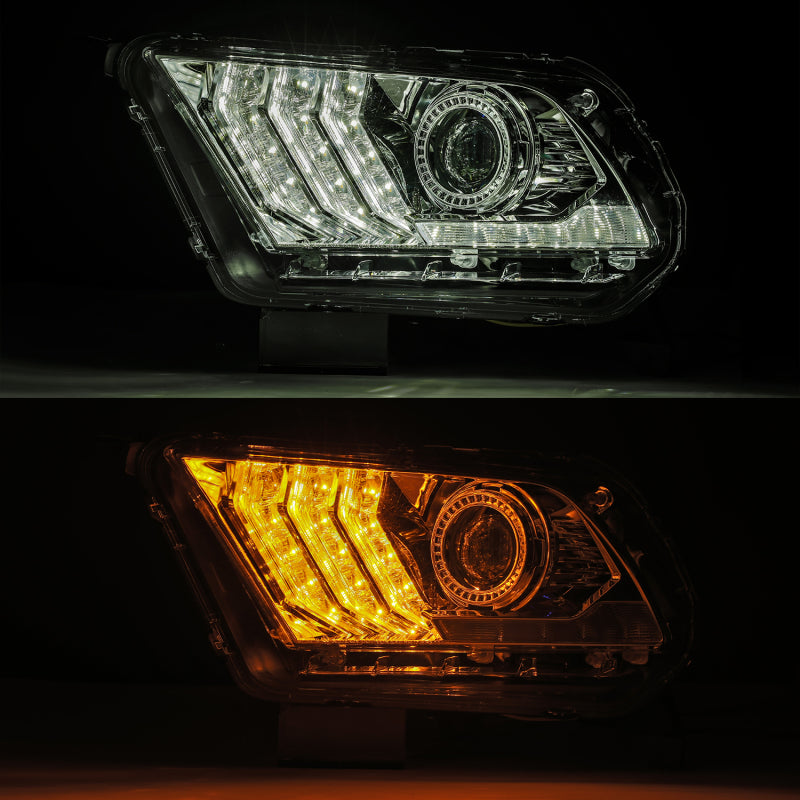 AlphaRex 10-12 Ford Mustang PRO-Series Projector Headlights Plank Style Chrome w/Top/Bottom DRL - Burkken Auto Parts