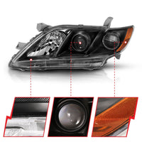 ANZO 2007-2009 Toyota Camry Projector Headlight Black Amber - Burkken Auto Parts