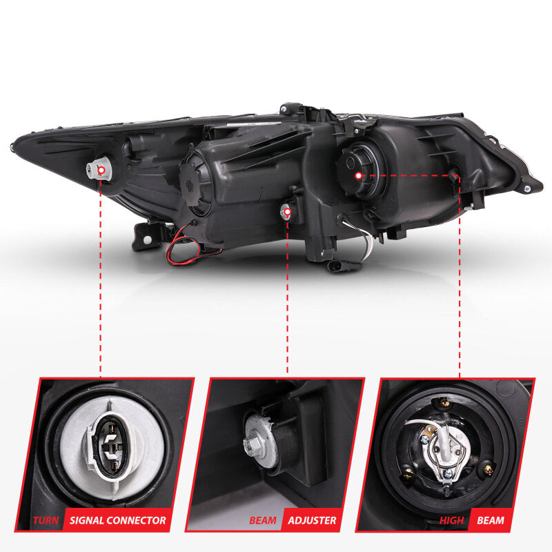 ANZO 2009-2012 Acura TSX Projector Headlights w/ Halo Black (CCFL) (HID Compatible) - Burkken Auto Parts