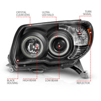 ANZO 2006-2009 Toyota 4Runner Projector Headlights w/ Halo Black - Burkken Auto Parts