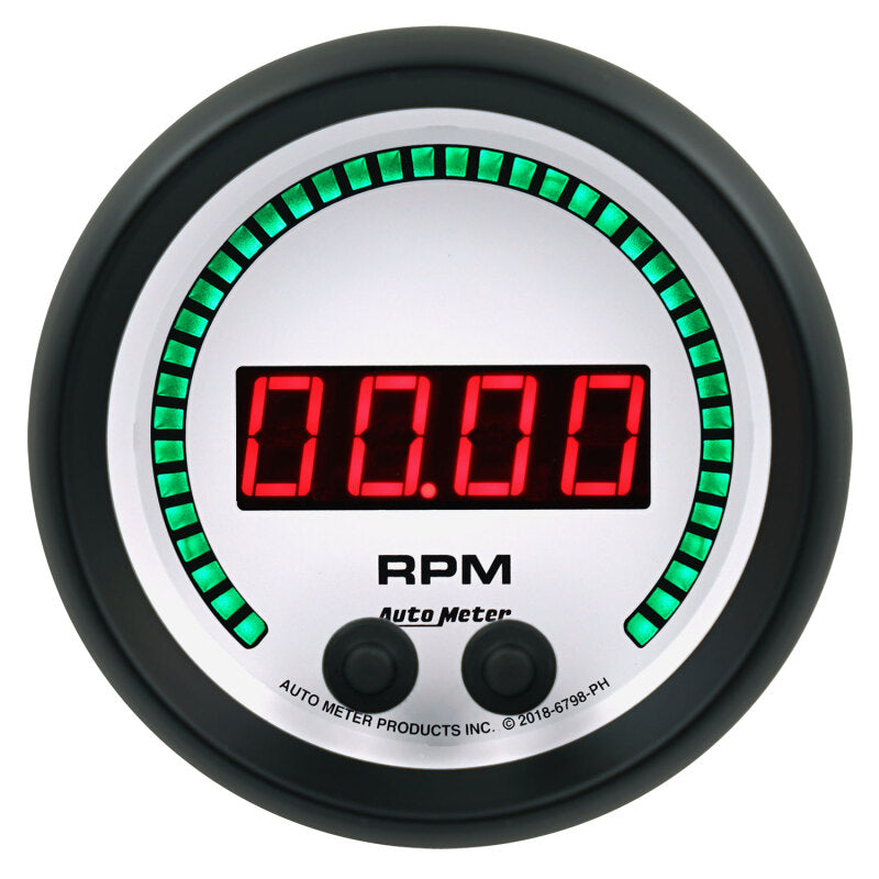 Autometer 85.7mm White 0-16K RPM Tachometer Phantom Elite Digital Gauge - Burkken Auto Parts
