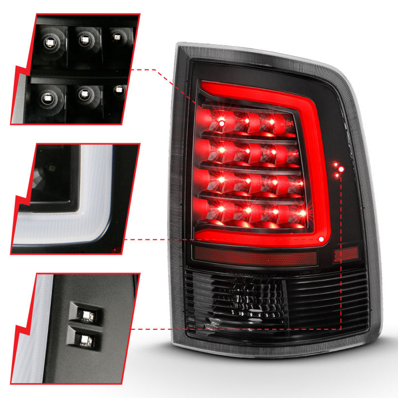 ANZO 2009-2018 Dodge Ram 1500 LED Taillight Plank Style Black w/Clear Lens - Burkken Auto Parts