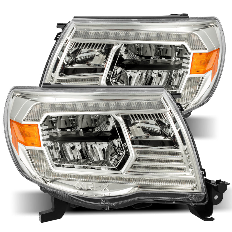 AlphaRex 05-11 Toyota Tacoma LUXX Crystal Headlights Plank Style Chrome w/Activation Light/DRL - Burkken Auto Parts