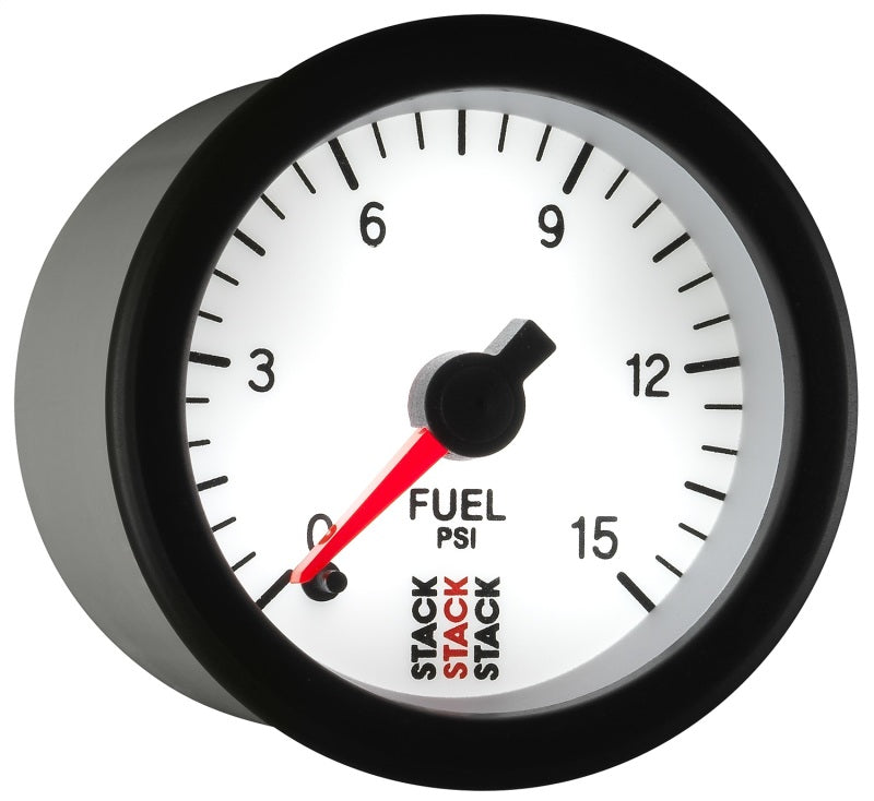 Autometer Stack 52mm 0-15 PSI 1/8in NPTF Male Pro Stepper Motor Fuel Pressure Gauge - White - Burkken Auto Parts