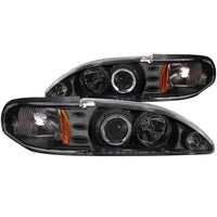 ANZO 1994-1998 Ford Mustang Projector Headlights w/ Halo Black 1pc - Burkken Auto Parts