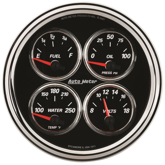 AutoMeter Gauge Quad 5in. 240 Ohm(e) to 33 Ohm(f) Elec Designer Black II - Burkken Auto Parts