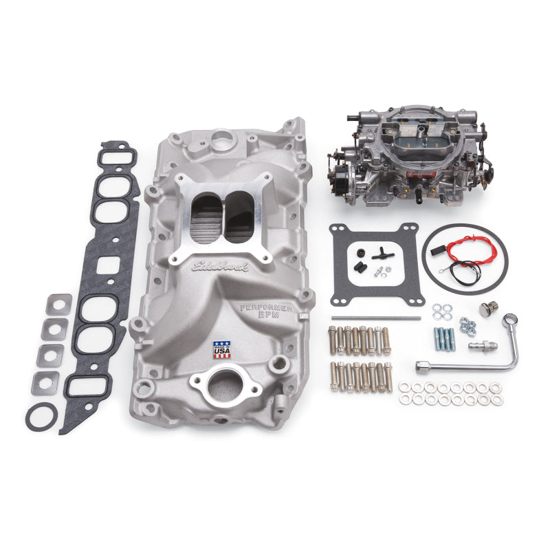 Edelbrock Manifold And Carb Kit Performer RPM Big Block Chevrolet Oval Port Natural Finish - Burkken Auto Parts