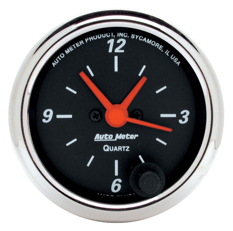Autometer Designer Black 2-1/16in Analog 12 Hour Clock - Burkken Auto Parts