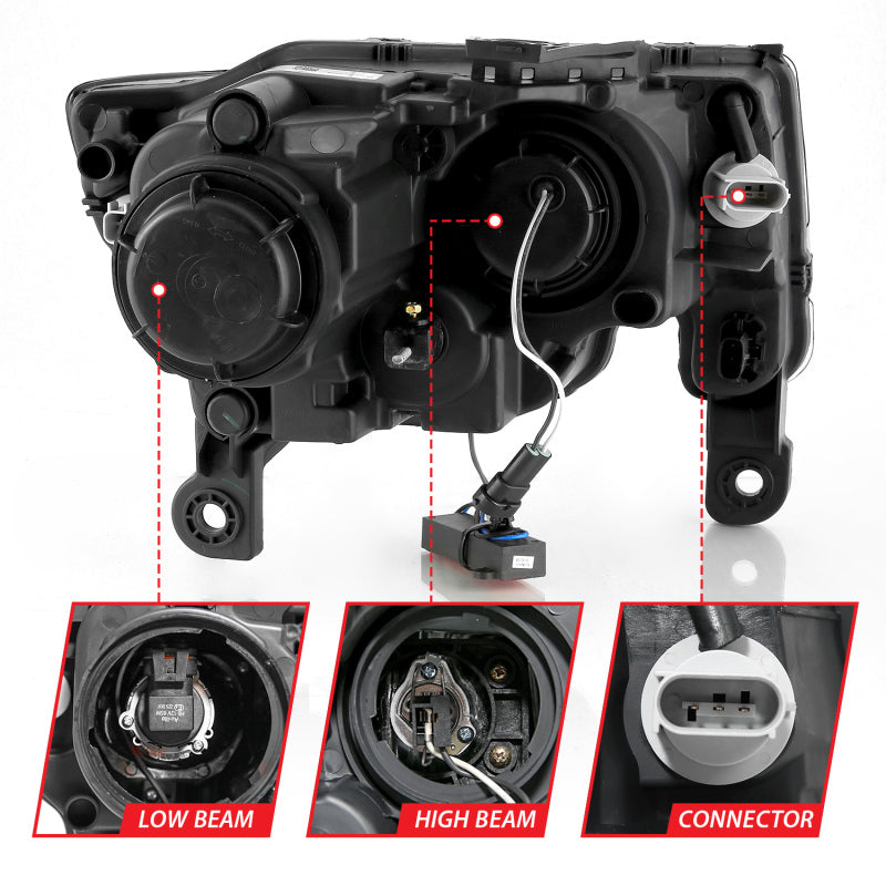 ANZO 2017-2018 Jeep Grand Cherokee Projector Headlights w/ Plank Style Switchback - Black w/ Amber - Burkken Auto Parts