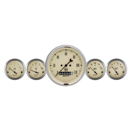 Autometer Antique Beige 5 Piece Kit 3-3/8in & 2-1/16 Elec. Speedometer Gauges - Burkken Auto Parts