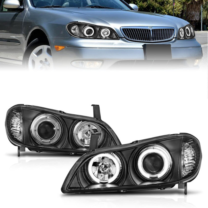 ANZO 2000-2004 Infiniti I30 Projector Headlights w/ Halo Black - Burkken Auto Parts