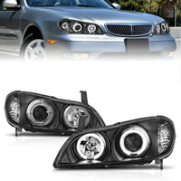 ANZO 2000-2004 Infiniti I30 Projector Headlights w/ Halo Black - Burkken Auto Parts
