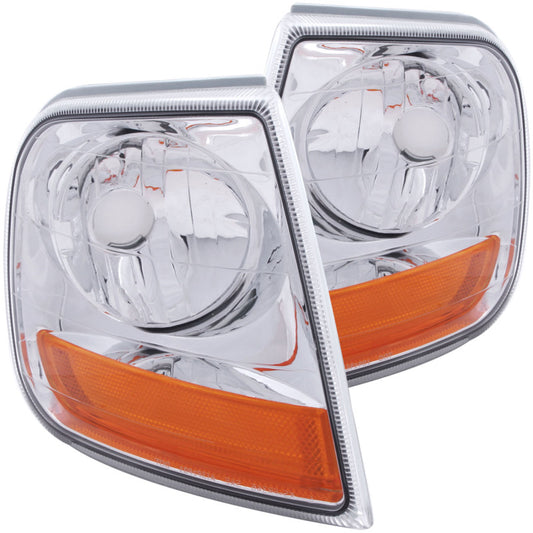 ANZO Corner Lights 1997-2003 Ford F-150 HARLEY - DAVIDSON Style Corner Lights Chrome w/ Amber Rflct - Burkken Auto Parts