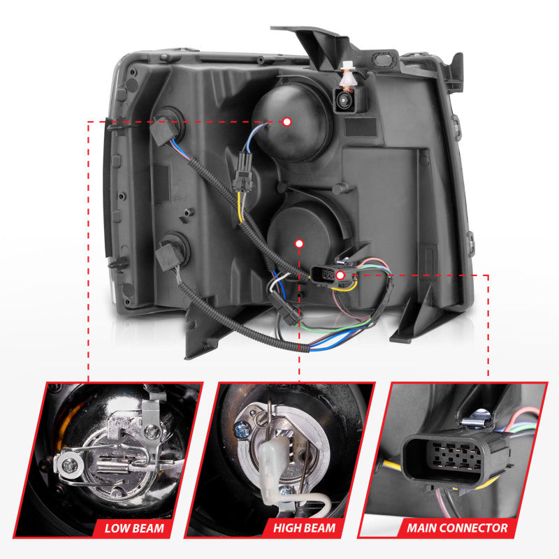 ANZO 2007-2013 Chevrolet Silverado 1500 Projector Headlights w/ Halo Black - Burkken Auto Parts