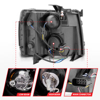 ANZO 2007-2013 Chevrolet Silverado 1500 Projector Headlights w/ Halo Black - Burkken Auto Parts