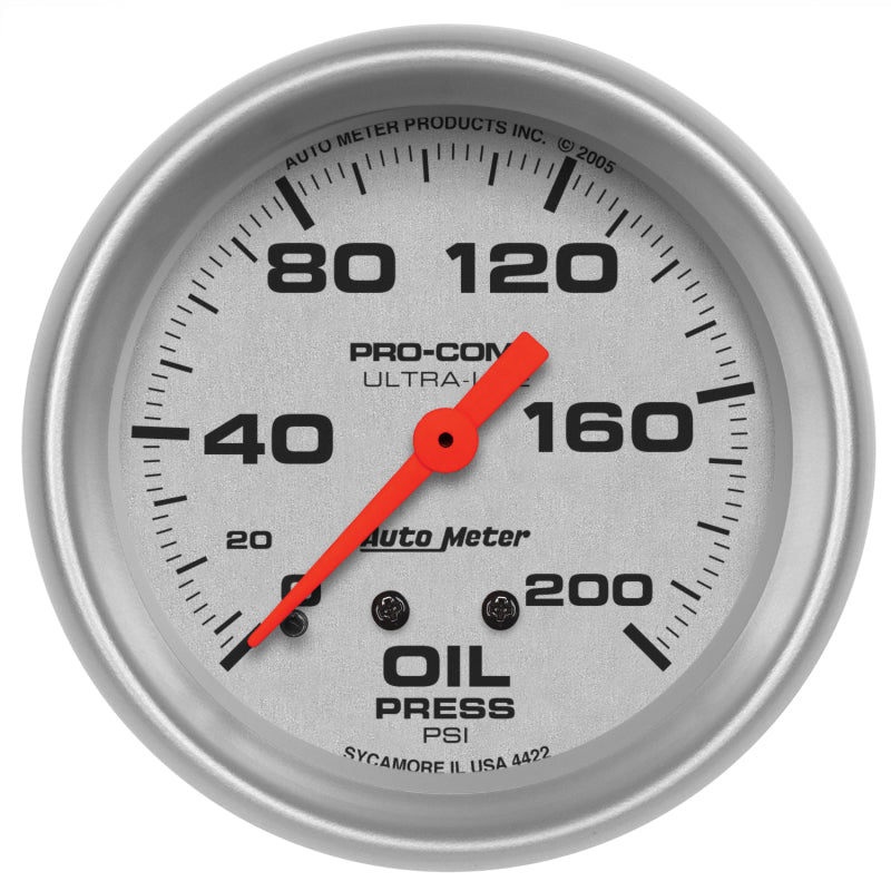 Autometer Ultra-Lite 2 5/8in Mechanical 200 PSI Oil Pressure Gauge - Burkken Auto Parts