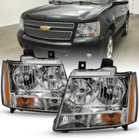 ANZO 2007-2014 Chevy Tahoe Crystal Headlight Chrome Amber(OE) - Burkken Auto Parts