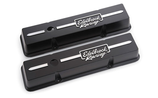Edelbrock Valve Cover Racing Series Chevrolet 1959-1986 262-400 CI V8 Low Black - Burkken Auto Parts