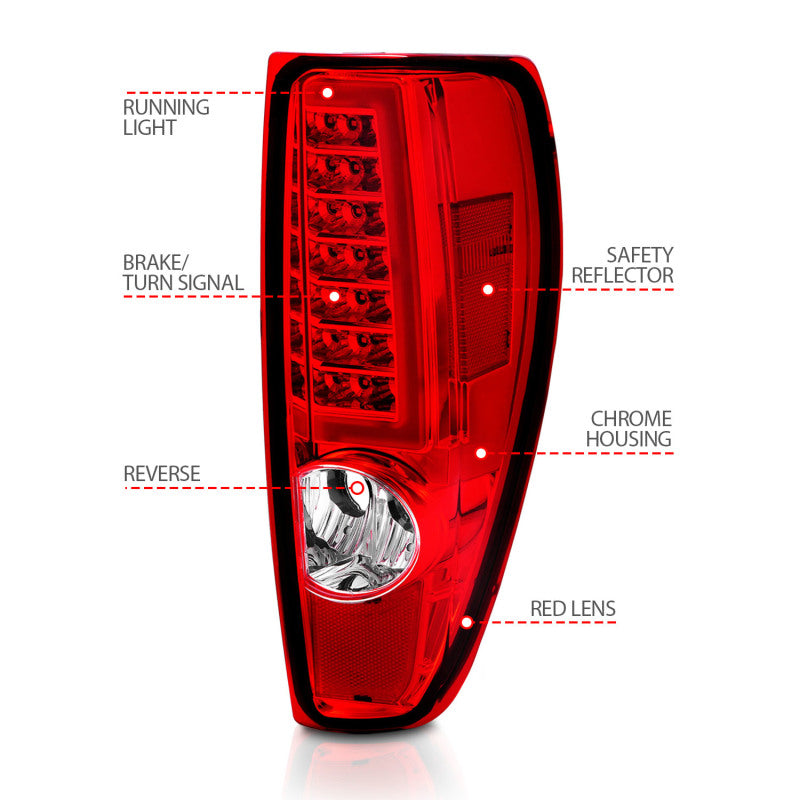 ANZO 2004-2012 Chevrolet Colorado/ GMC Canyon LED Tail Lights w/ Light Bar Chrome Housing Red/Clear - Burkken Auto Parts