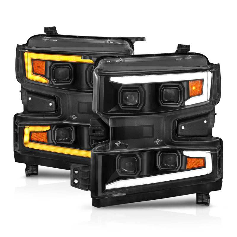 ANZO 19-22 Chevrolet Silverado 1500 LED Proj HL w/Lgt Bar SwBk Seq. Blk w/In. Light - Driver Side ON - Burkken Auto Parts