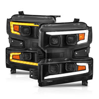 ANZO 19-22 Chevrolet Silverado 1500 LED Proj HL w/Lgt Bar SwBk Seq. Blk w/In. Light - Driver Side ON - Burkken Auto Parts