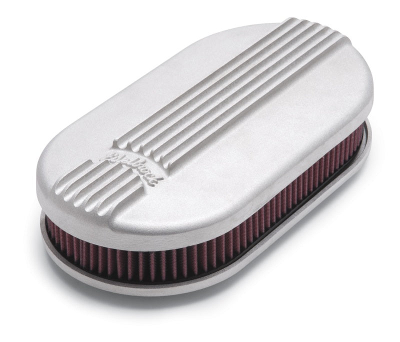 Edelbrock Air Cleaner Classic Series Oval Aluminum Top Cloth Element 17 5In X 9 35In X 3 9In Satin - Burkken Auto Parts