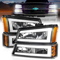 ANZO 2003-2006 Chevrolet Silverado 1500 Crystal Headlights w/ Light Bar Black Housing - Burkken Auto Parts