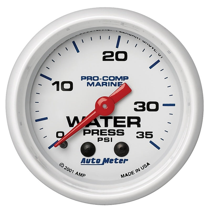 Autometer Marine White 2-1/16in 35 PSI Mechanical Water Pressure Gauge - Burkken Auto Parts