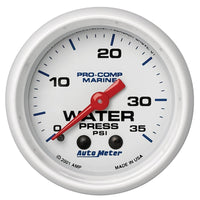 Autometer Marine White 2-1/16in 35 PSI Mechanical Water Pressure Gauge - Burkken Auto Parts