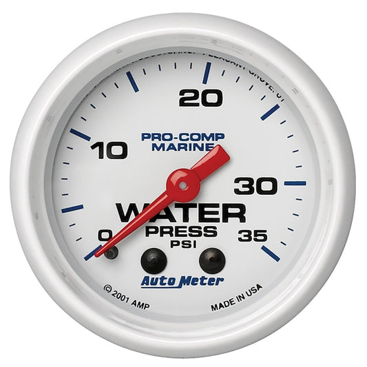 Autometer Marine White 2-1/16in 35 PSI Mechanical Water Pressure Gauge - Burkken Auto Parts
