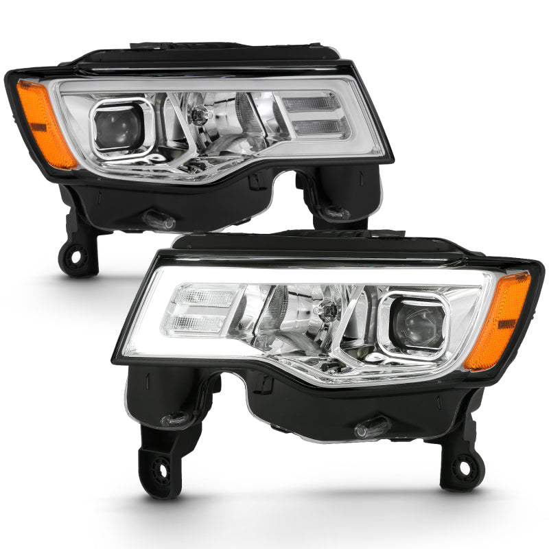 ANZO 2017-2018 Jeep Grand Cherokee Projector Headlights w/ Plank Style Switchback - Chrome w/ Amber - Burkken Auto Parts
