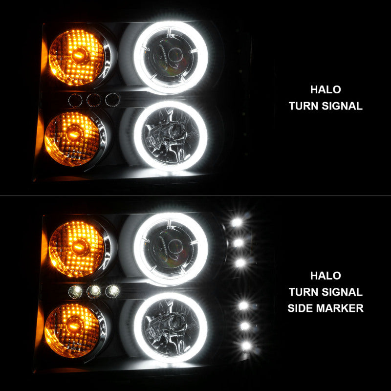 ANZO 2007-2013 GMC Sierra 1500 Projector Headlights w/ Halo Black - Burkken Auto Parts