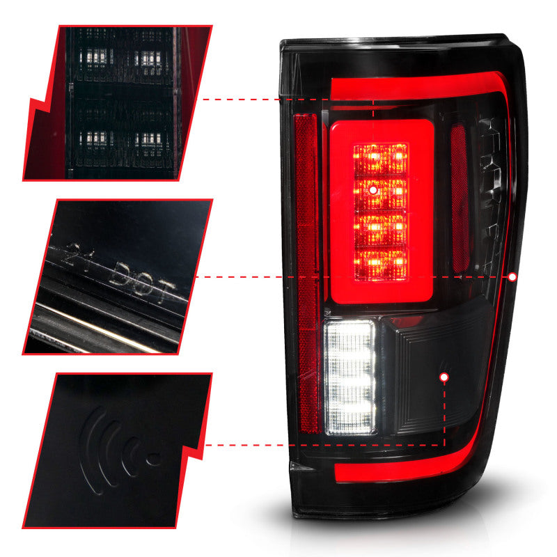 ANZO 21-23 Ford F-150 LED Taillights Seq. Signal w/BLIS Cover - Smoke Blk (For Factory Halogen ONLY) - Burkken Auto Parts