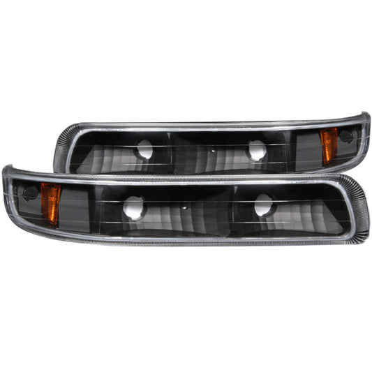 ANZO 1999-2002 Chevrolet Silverado 1500 Euro Parking Lights Black w/ Amber Reflector - Burkken Auto Parts