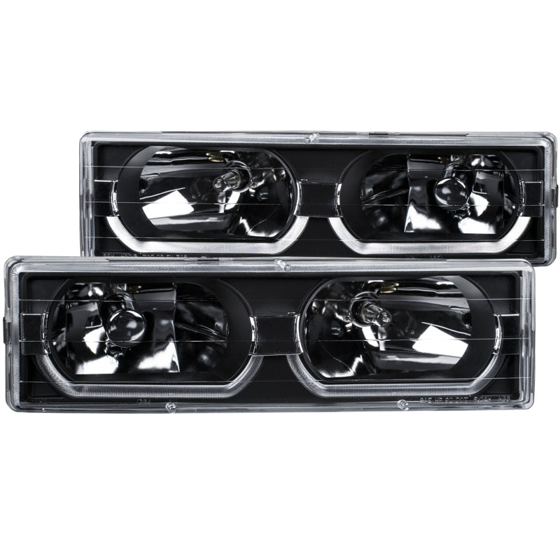 ANZO 1988-1998 Chevrolet C1500 Crystal Headlights Black w/ Low - Brow - Burkken Auto Parts