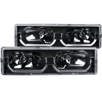 ANZO 1988-1998 Chevrolet C1500 Crystal Headlights Black w/ Low - Brow - Burkken Auto Parts