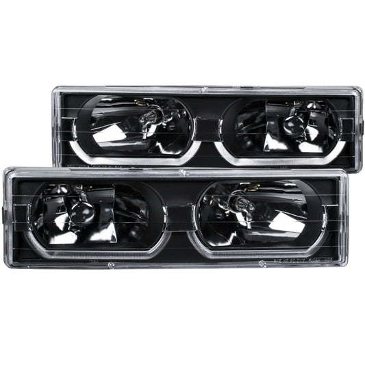 ANZO 1988-1998 Chevrolet C1500 Crystal Headlights Black w/ Low - Brow - Burkken Auto Parts