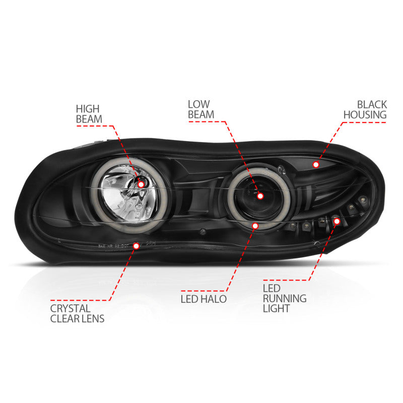 ANZO 1998-2002 Chevrolet Camaro Projector Headlights w/ Halo Black - Burkken Auto Parts