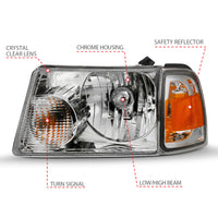 ANZO 2001-2011 Ford Ranger Crystal Headlight Chrome w/Corner Lights (OE Replacement) - Burkken Auto Parts