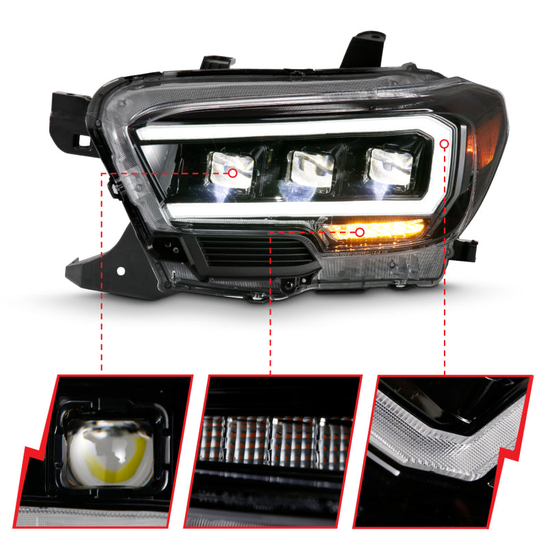 ANZO 2016-2018 Toyota Tacoma LED Projector Headlights Plank Style Black w/ Amber - Burkken Auto Parts