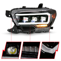 ANZO 2016-2018 Toyota Tacoma LED Projector Headlights Plank Style Black w/ Amber - Burkken Auto Parts