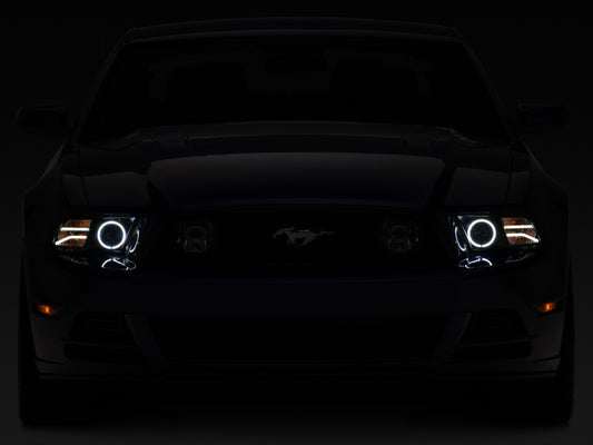 Raxiom 13-14 Ford Mustang LED Halo Projector Headlights- Black Housing (Clear Lens)