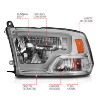 ANZO 2009-2020 Dodge Ram 1500 Full LED Square Projector Headlights w/ Chrome Housing Chrome Amber - Burkken Auto Parts