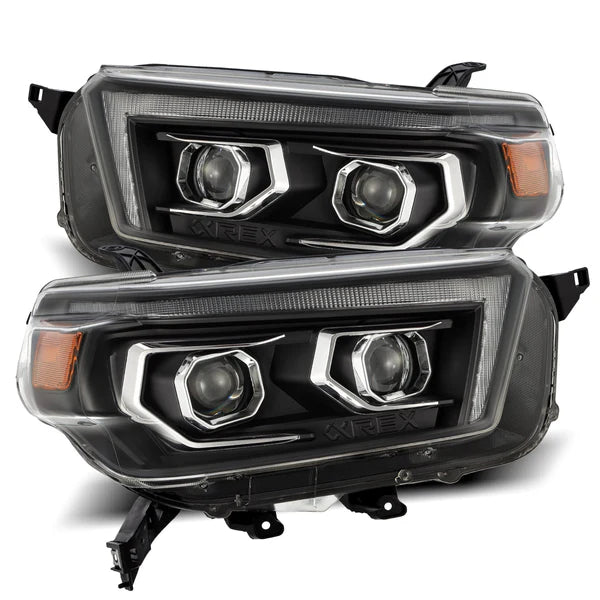 AlphaRex 14-22 Toyota 4Runner LUXX-Series LED Proj Headlights Jet Blk w/Actv Light & Seq. Sig + DRL