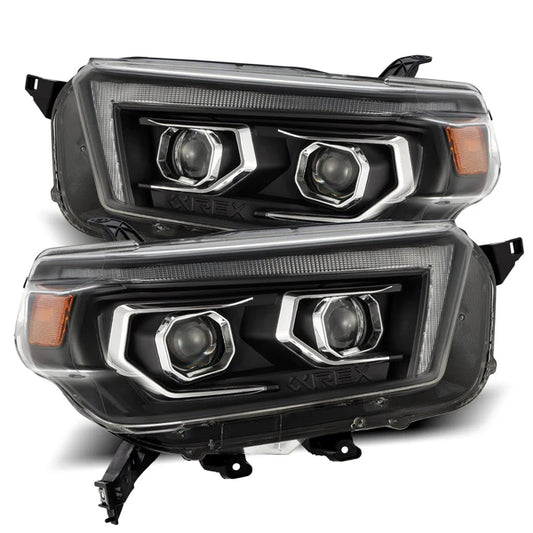 AlphaRex 14-22 Toyota 4Runner LUXX-Series LED Proj Headlights Jet Blk w/Actv Light & Seq. Sig + DRL